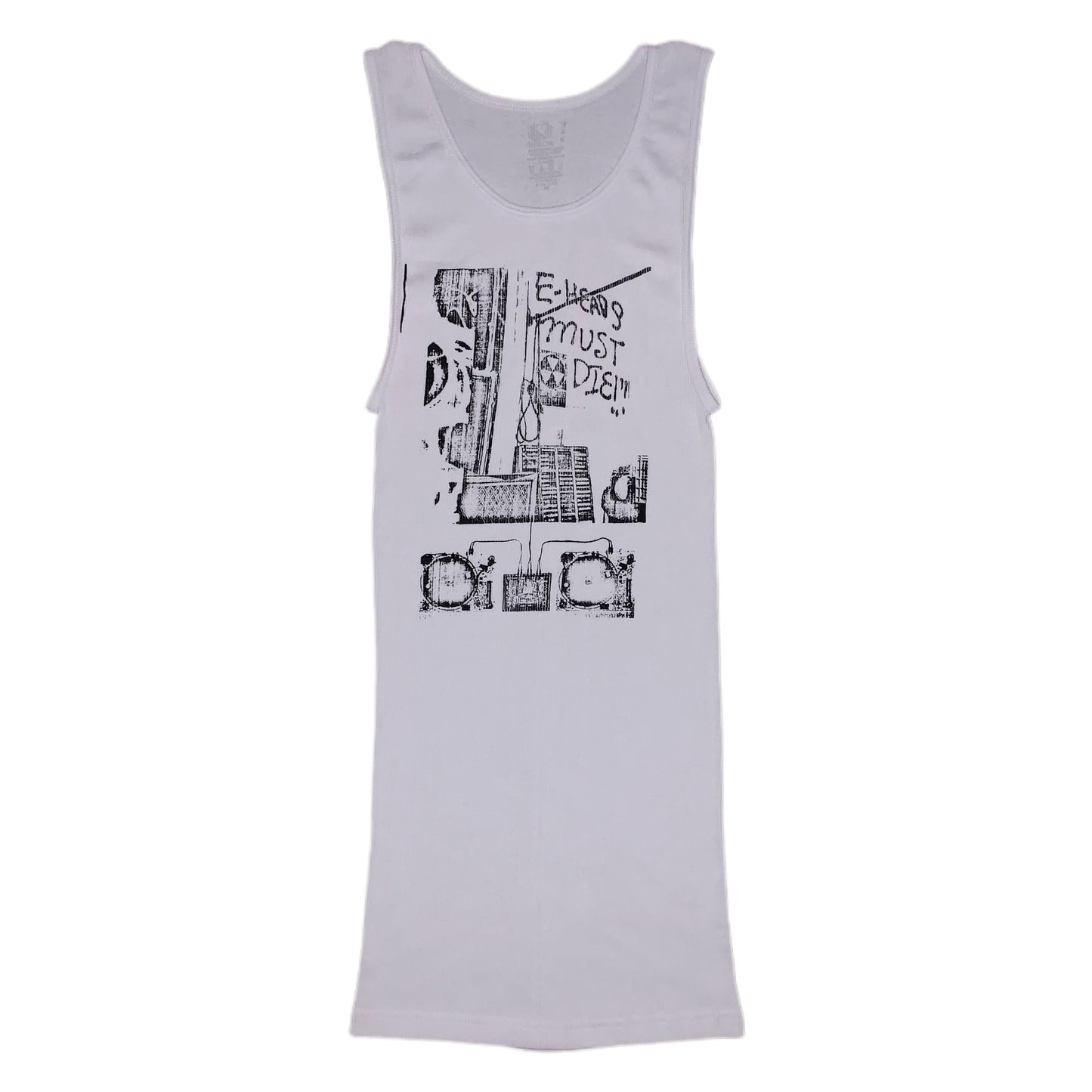 e-heads must die white ribbed tank top